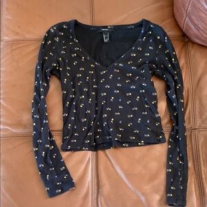 Black Floral Long Sleeve Top